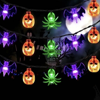  Halloween lyskæde med græskar, flagermus og edderkopper